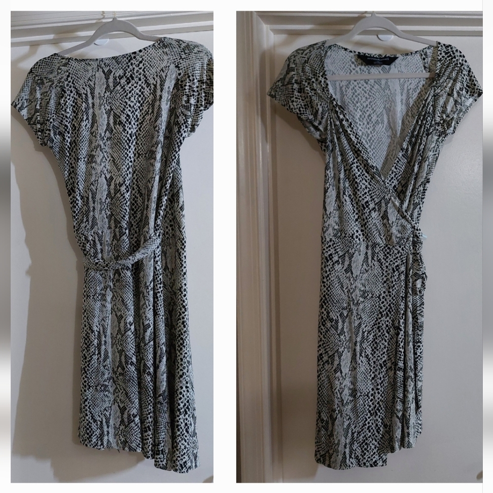 Norma Kamali Snake Print Short Sleeve black and white Wrap Dress M
